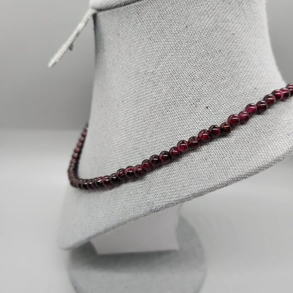 Vintage 925 Sterling Silver Genuine Garnet Faceted Beaded Strand Necklace 19" - Picture 3 of 4